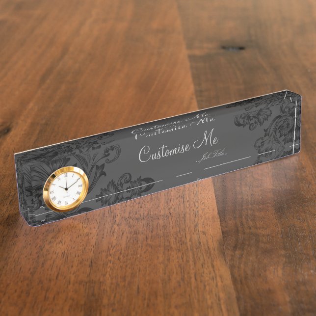 Vintage Flourish (Black) (Monogram) Nameplate (Side)
