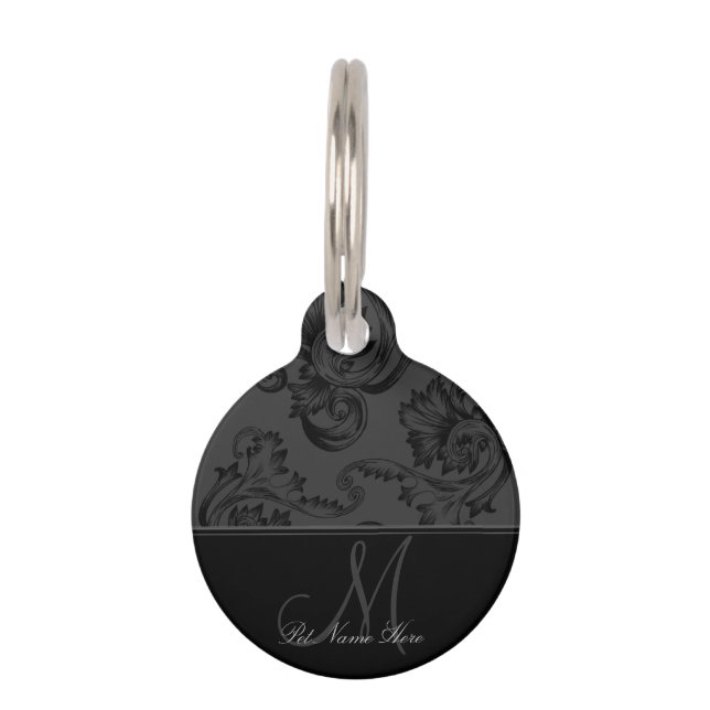 Vintage Flourish (Black) (Monogram) Pet Tag (Front)