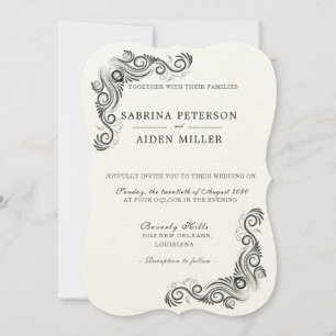 Vintage Flourish Black Monogram Photo Wedding Invitation