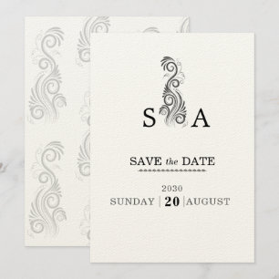 Vintage Flourish Black Monogram Wedding Save The Date