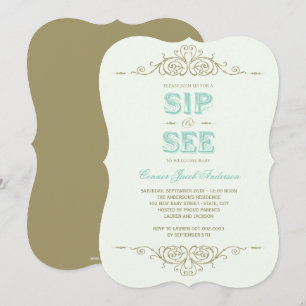 Vintage Flourish Elegant New Baby Boy Sip And See Invitation