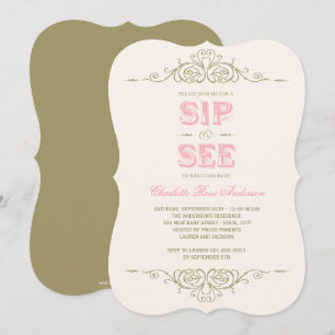 Vintage Flourish Elegant New Baby Girl Sip And See Invitation