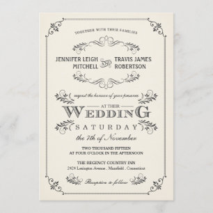Vintage Flourish Elegant White Wedding Invitations