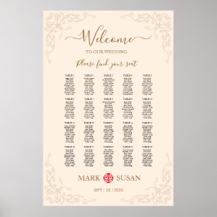 Vintage Flourish Frame Chinese Wedding Seating Poster
