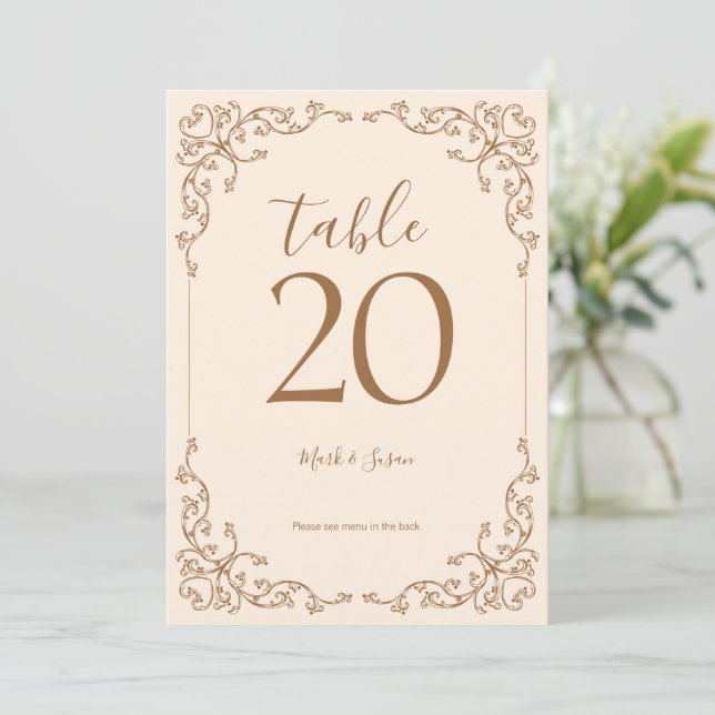 Vintage Flourish Frame Wedding Table Card & Menu (Standing Front)