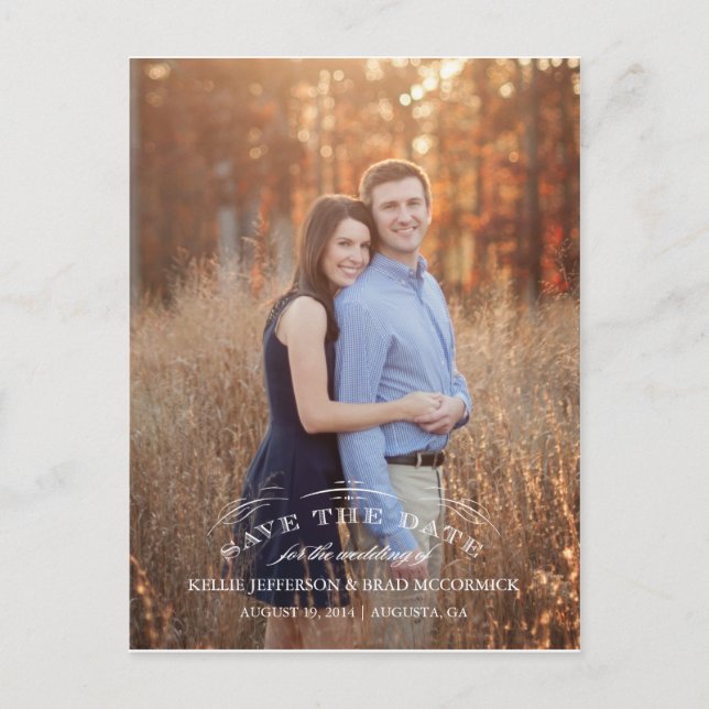 Vintage Flourish Save the Date Post Card (Front)