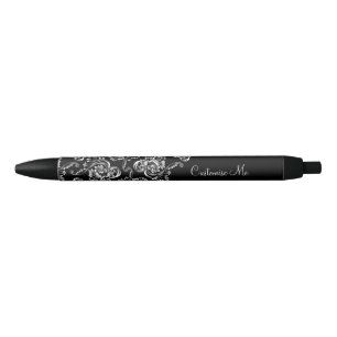 Vintage Flourish (White) (Monogram) Black Ink Pen