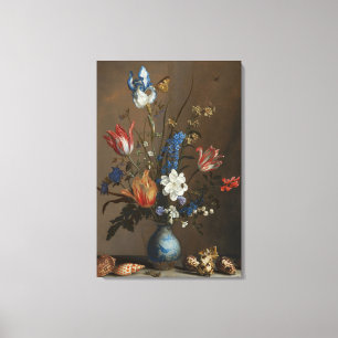 Vintage Flower and Seashells Still Life Brightened Canvas Print