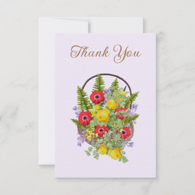 Vintage Flower Basket Gift Thank You Card (Front)
