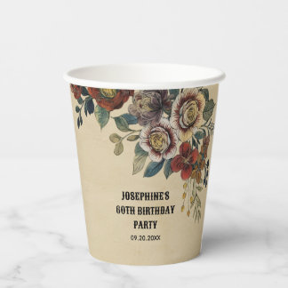 Vintage Flower Birthday Paper Cups