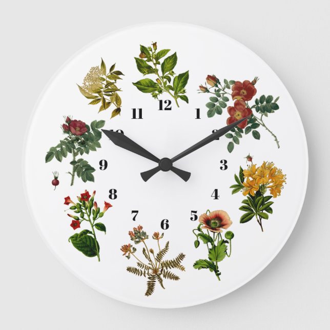 Vintage Flower Botany Large Clock (Front)