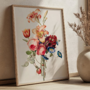 Vintage Flower Bouquet Illustration Botanical Art Poster