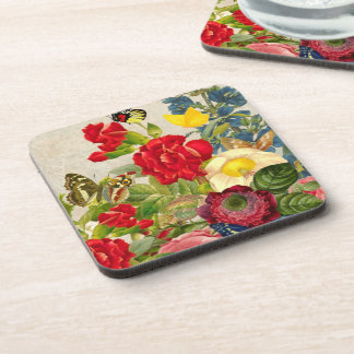 Vintage Flower Bouquet with Butterflies Coaster