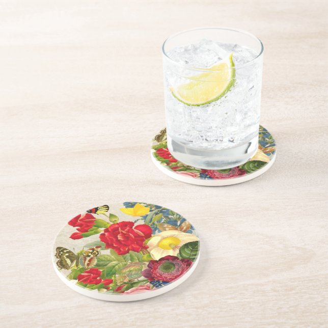 Vintage Flower Bouquet with Butterflies Coaster (Side)