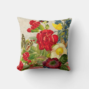 Vintage Flower Bouquet with Butterflies Cushion