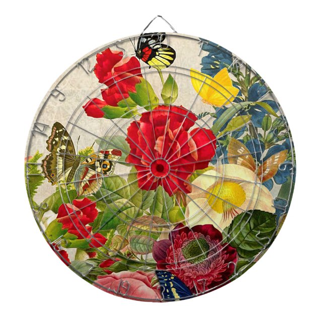 Vintage Flower Bouquet with Butterflies Dartboard (Front)