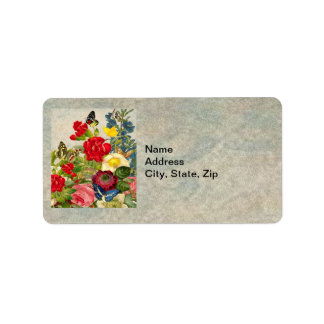 Vintage Flower Bouquet with Butterflies Label