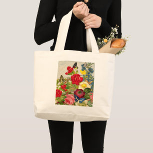 Vintage Flower Bouquet with Butterflies Large Tote Bag