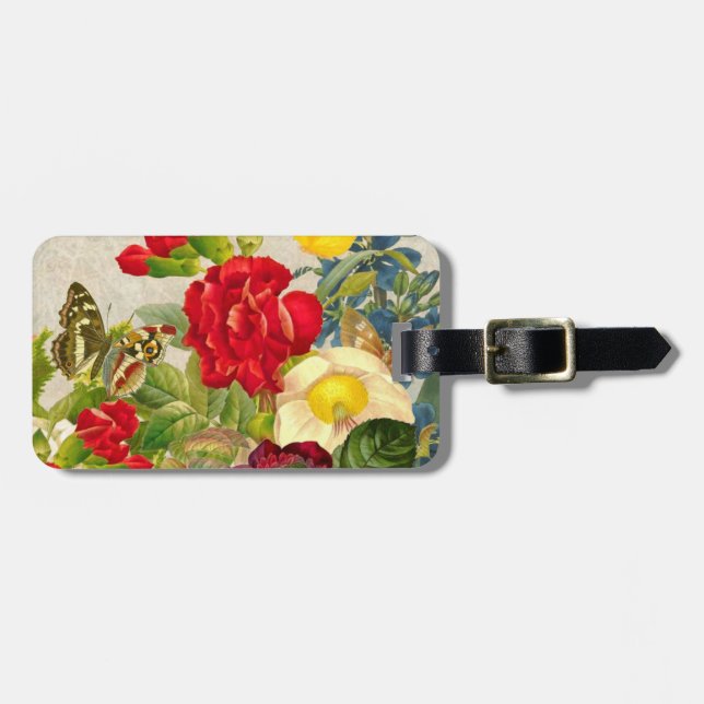 Vintage Flower Bouquet with Butterflies Luggage Tag (Front Horizontal)