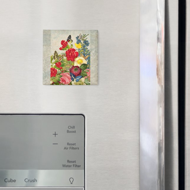 Vintage Flower Bouquet with Butterflies Magnet (In Situ (Fridge))