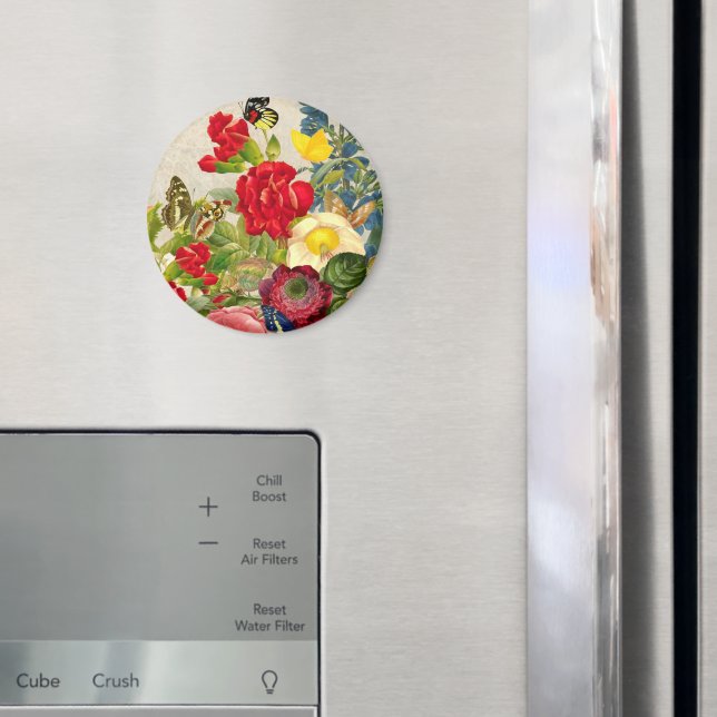 Vintage Flower Bouquet with Butterflies Magnet (In Situ (Fridge))