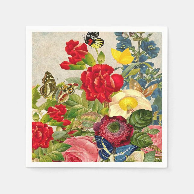 Vintage Flower Bouquet with Butterflies Napkin (Front)