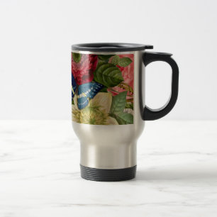 Vintage Flower Bouquet with Butterflies Travel Mug
