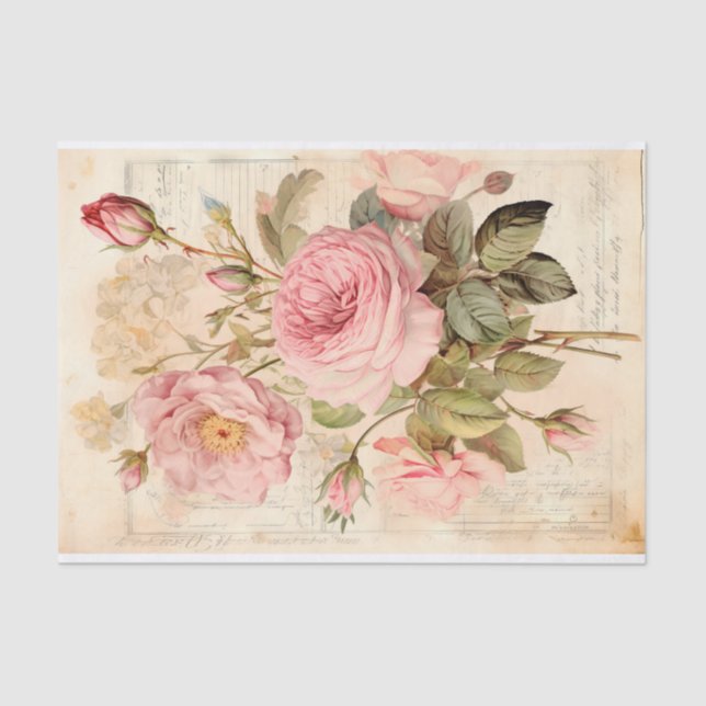 Vintage Flower Bouquet with Roses Tissue Paper (Front)