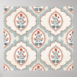Vintage flower branches, Indian textile. Poster
