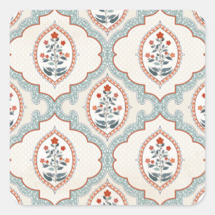 Vintage flower branches, Indian textile. Square Sticker
