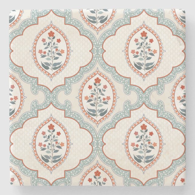 Vintage flower branches, Indian textile. Stone Coaster (Front)