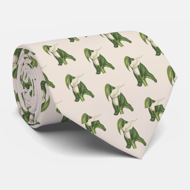 Vintage Flower Calla Lily Green Leaves Closeup Tie (Rolled)