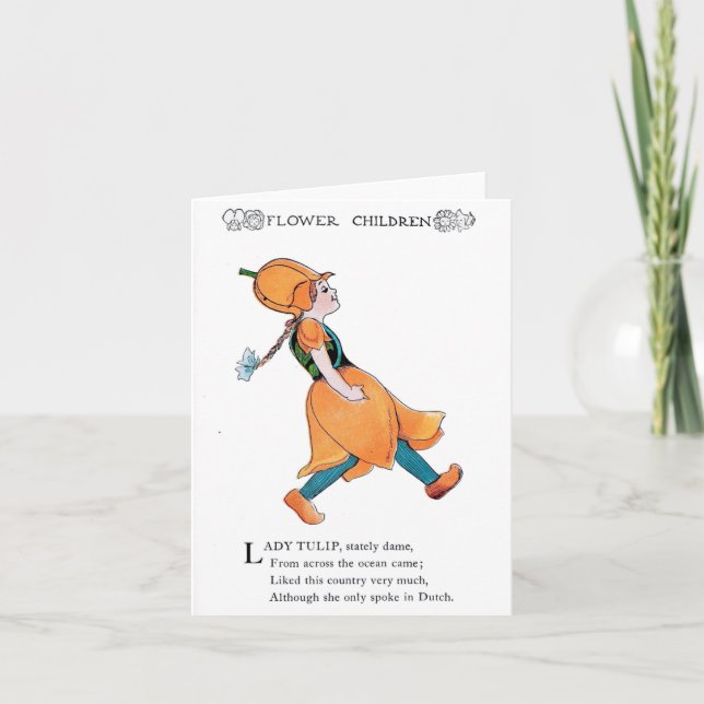 Vintage Flower Children Tulip Folded Note Card (Front)