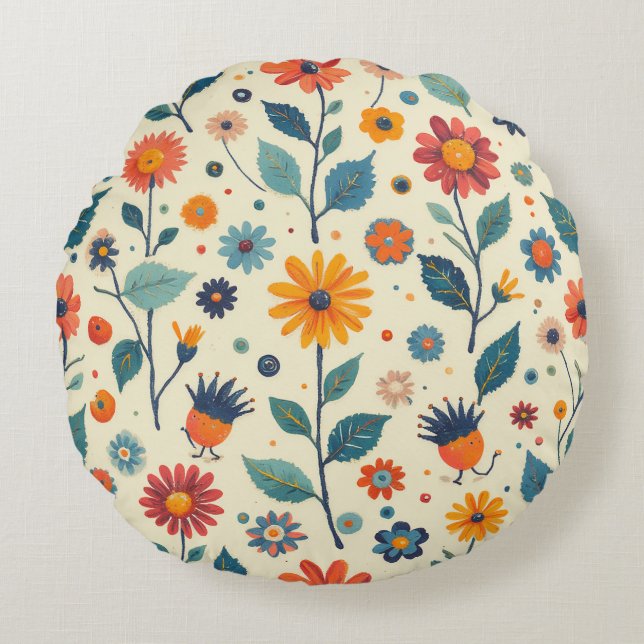 Vintage Flower Circular Cushion (Front)