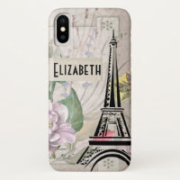 Vintage Flower Collage & Eiffel Tower Illustration