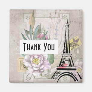 Vintage Flower Collage & Eiffel Tower Illustration Magnet