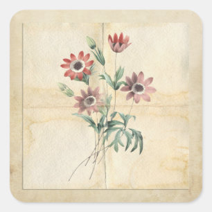 Vintage Flower Collage Scrapbook Embellishment Square Sticker