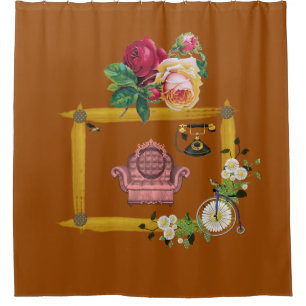 vintage flower couch shower curtain