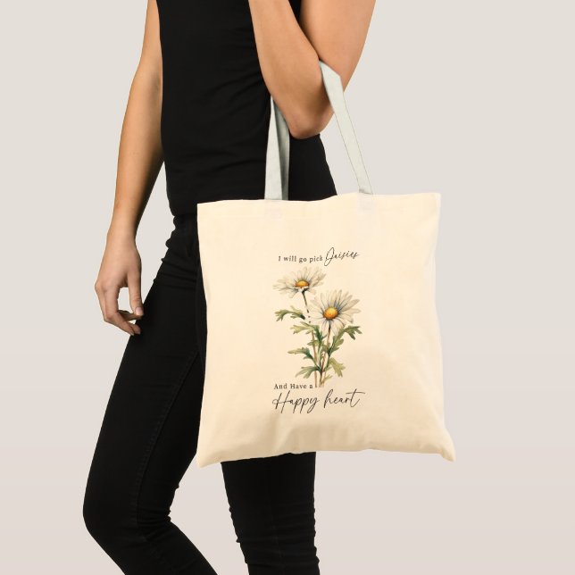 Vintage Flower Daisy Quote Tote Bag (Front (Product))