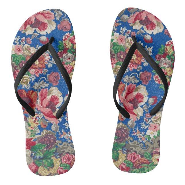 Vintage Flower Design Flip Flops (Footbed)