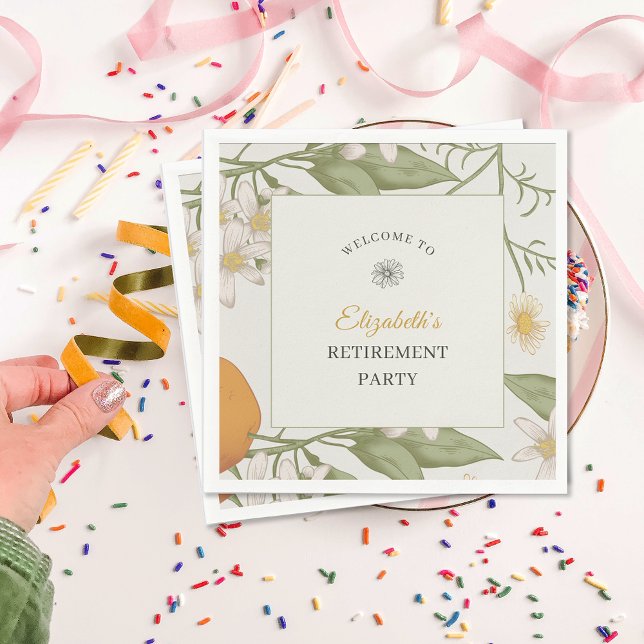 Vintage Flower Elegant Script Retirement Party  Napkin (Vintage Flower Elegant Script Retirement Party Napkins)