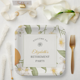 Vintage Flower Elegant Script Retirement Party Paper Plate