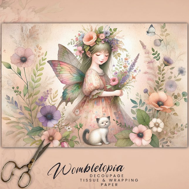 Vintage Flower Fairy & Cute Kitten Decoupage Tissue Paper (Creator Uploaded)