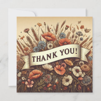 Vintage Flower Field Thank You Card 