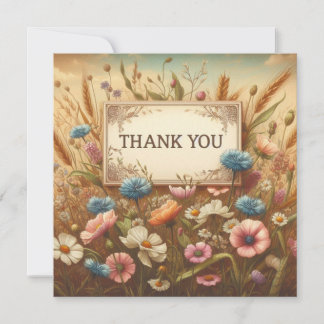 Vintage Flower Field Thank You Card 