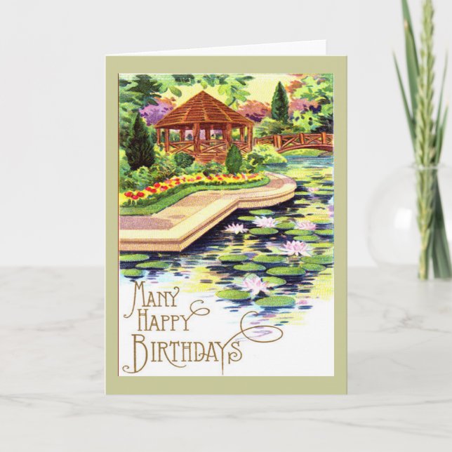 Vintage Flower Garden Birthday Card (Front)