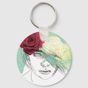 Vintage flower girl illustration key ring