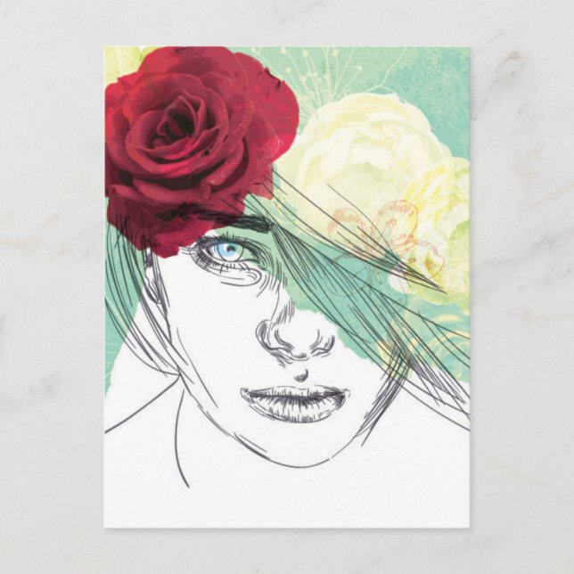 Vintage flower girl illustration postcard (Front)