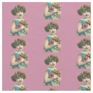 Vintage Flower Girl Pattern on Pink Fabric