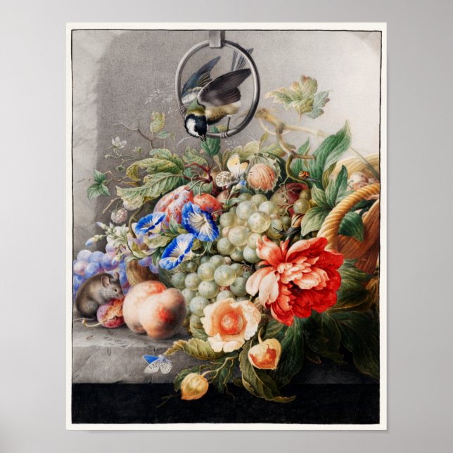 Vintage Flower Illustration Poster (Front)